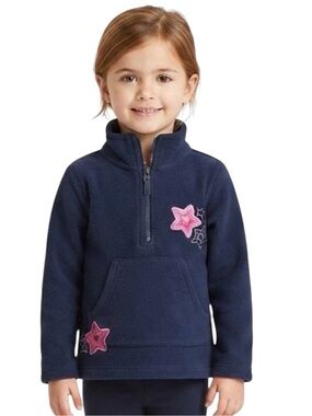 Sears Kids Vintage Navy Fleece Pullover w Quarter Zip & Pink Embroidered Stars 4